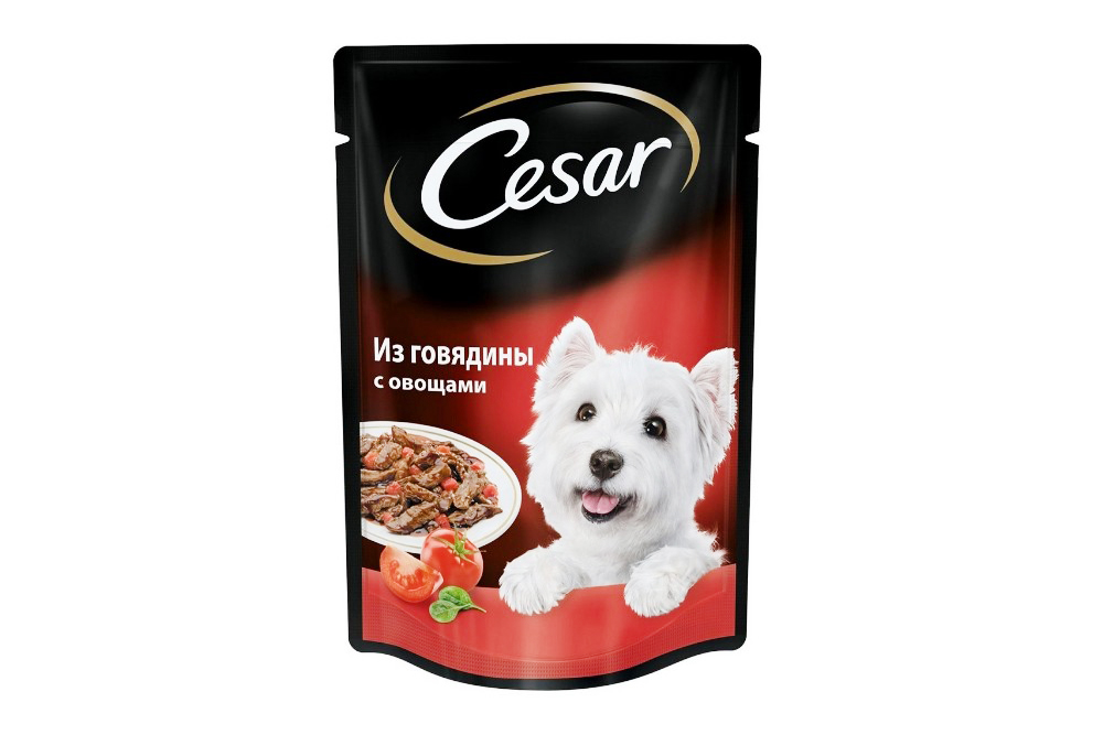 Корм Цезарь для взрослых собак с говядиной и овощами в соусе 85г